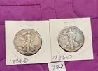 1942-D  + 1943-D Walking Liberty Half Dollars- Lot  # 782  Low Mint. See Photos
