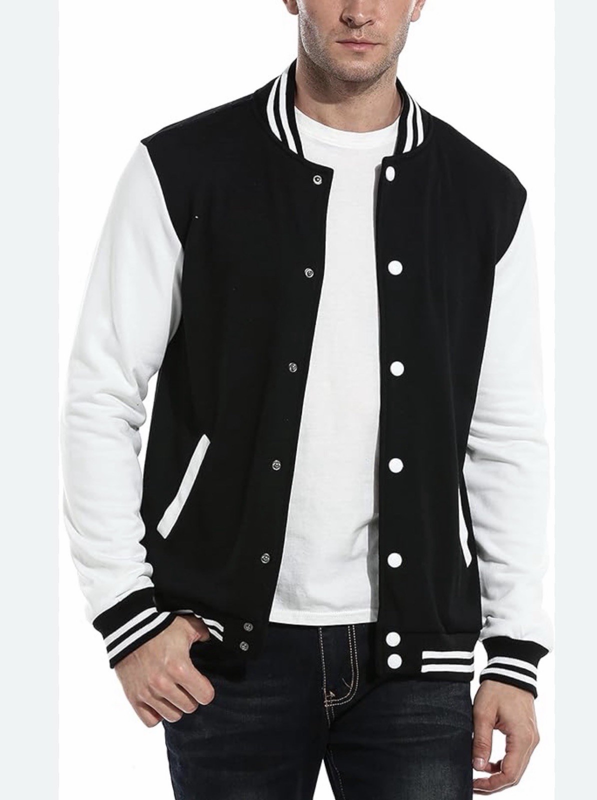 Baseball Jacket - Varsity Cotton Jacket Black/White Size 2XL Men's New