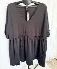NWT boohoo Plus Black Puff Sleeve V-Neck Smock Short Dress Pullover Sz 22
