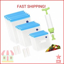 Reusable Sous Vide Bags 3 Sizes - 20 Pack with Hand Pump, Sealing Clips for Sous