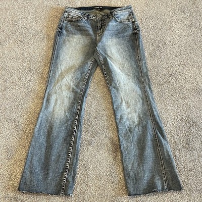 Rank 45 Jeans Mens 32x32 Boot Cut Raw Hem Western Rodeo Cowboy Ranch Denim Pants