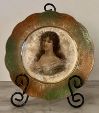Antique  Late 1890’s Dresden Portrait Plate Gold Trim 9 .5” Excellent Pc