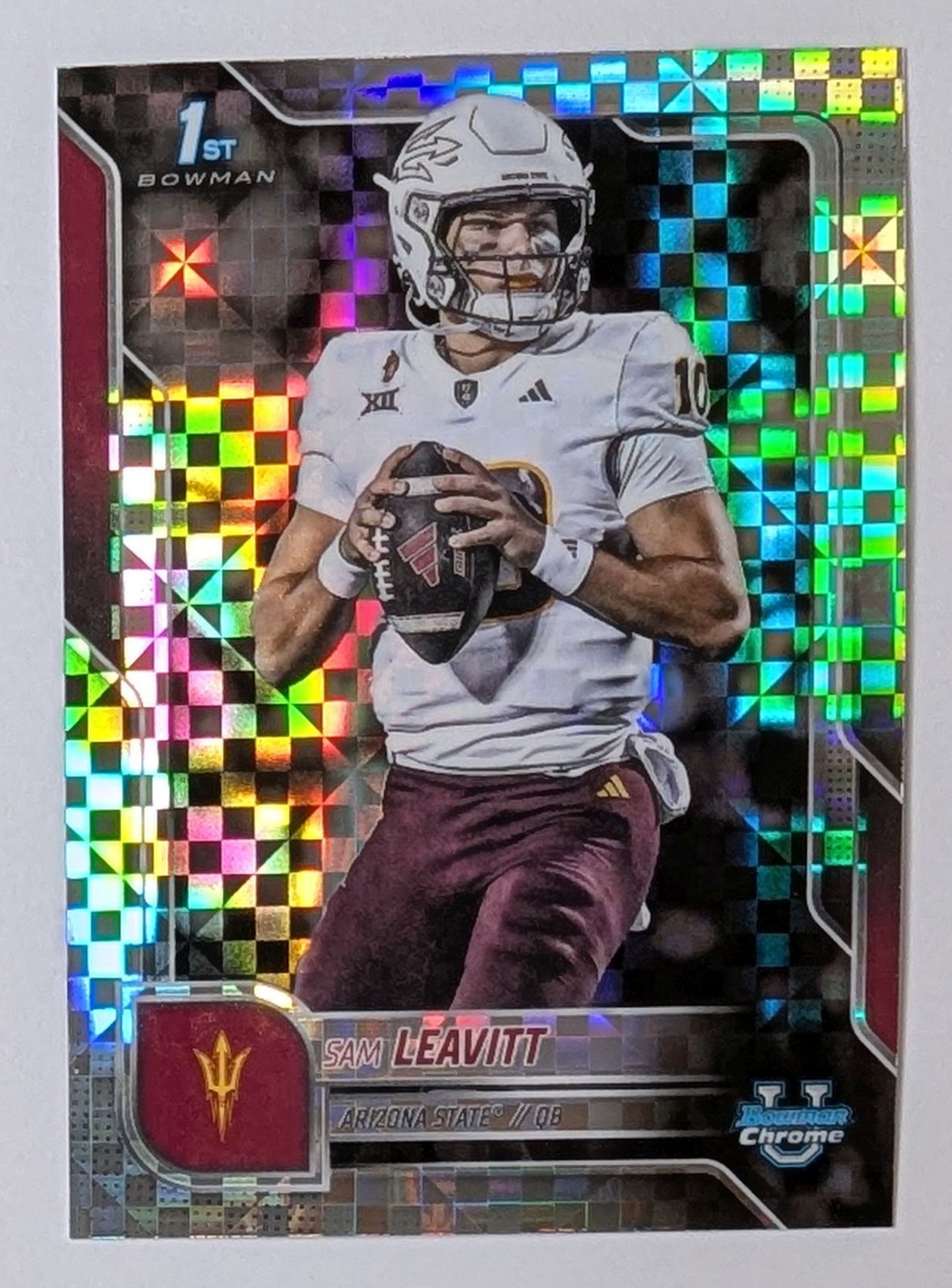 2025 Bowman Chrome U Sam Leavitt 1st Bowman checkerboard refractor ASU #195