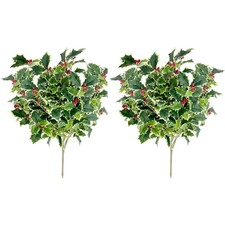 Artificial Holly Leaves with Berries Bush Bouquet - for Holiday Winter Christ...