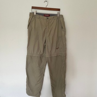 Simms Fishing Products cor3 Tan Convertible Zip Off Hiking Pants Mens Large