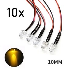 10x Yelloworange Led Light Single Bulb Wired Resistor 5-12v Dc 10mm Large Round 10x Yelloworange Led Light Single Bulb Wired Resistor 5-12v Dc 10mm Large Round