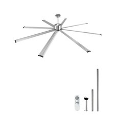 96in Aluminum 8-Blade DC Ceiling Fan Brushed Nickel w/o Light