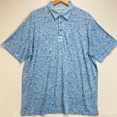 Pins & Aces Golf Co Mens Polo Shirt XXL Light Blue All Over Print Short Sleeve