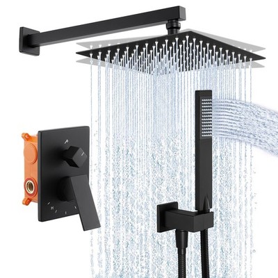 KES Duscharmatur Set Duschkopf Regendusche 3 Strahlarten Schwarz