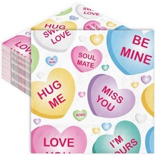 80Pcs Valentine's Day Paper Napkins Conversation Heart Disposable Cocktail Napk