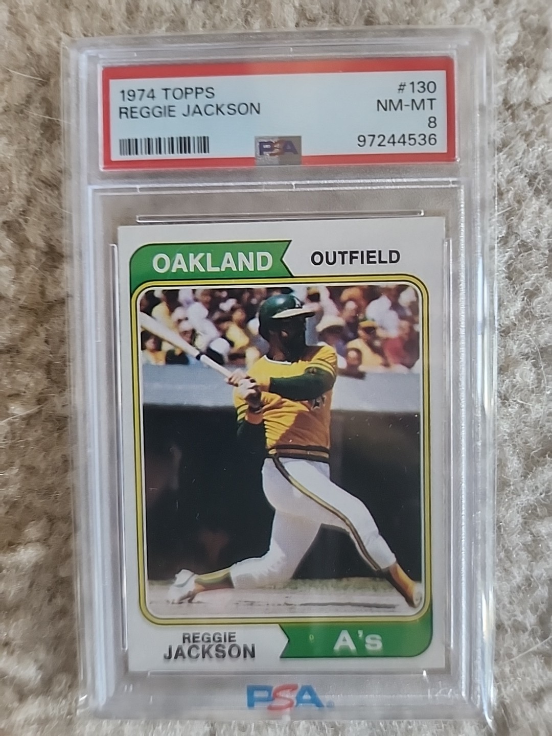 1974 Topps #130 Reggie Jackson Oakland A's Athletics PSA 8 NM-MT HOF New Slab!