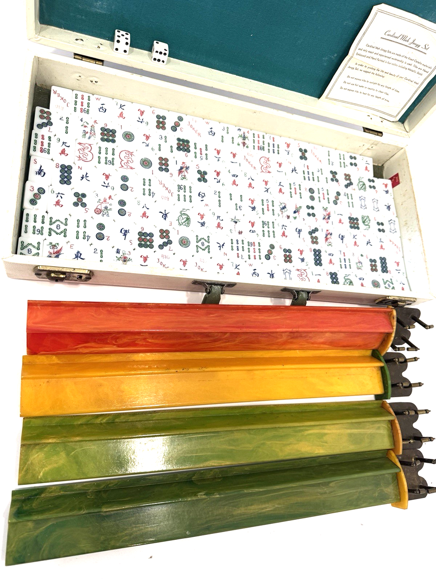Vintage Cardinal Green Triple Layer Lucite Imported Mah Jongg Set