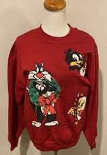 Vintage Looney Tunes Sweatshirt Mens M Sylvester Tweety Christmas Crewneck 90s