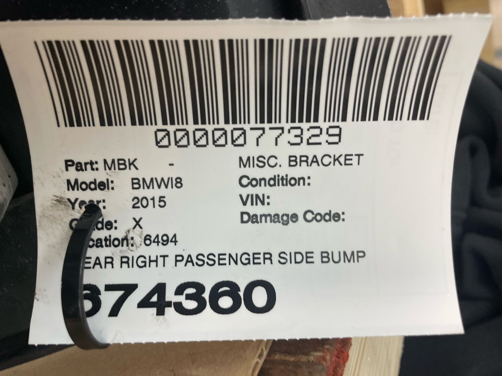 2014-2020 BMW I8 OEM REAR RIGHT PASSENGER SIDE BUMPER BRACKET 18951610