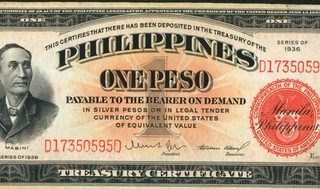 1 Peso 1936 ((CHOICE CU)) Philippines Peso Treasury Certificate CURRENCY