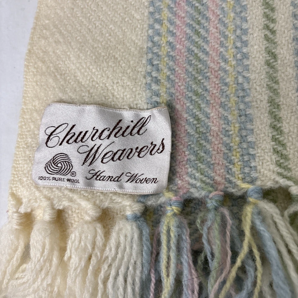 Manta de Colección Churchill Weavers Lana Tejida a Mano Flecos 64x44 Marfil Pastel EE. UU. Foto 3 de 4