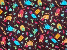 Colorful Beware of Cat Cats Brown Background by Hancock Cotton Fabric 1.75 yds