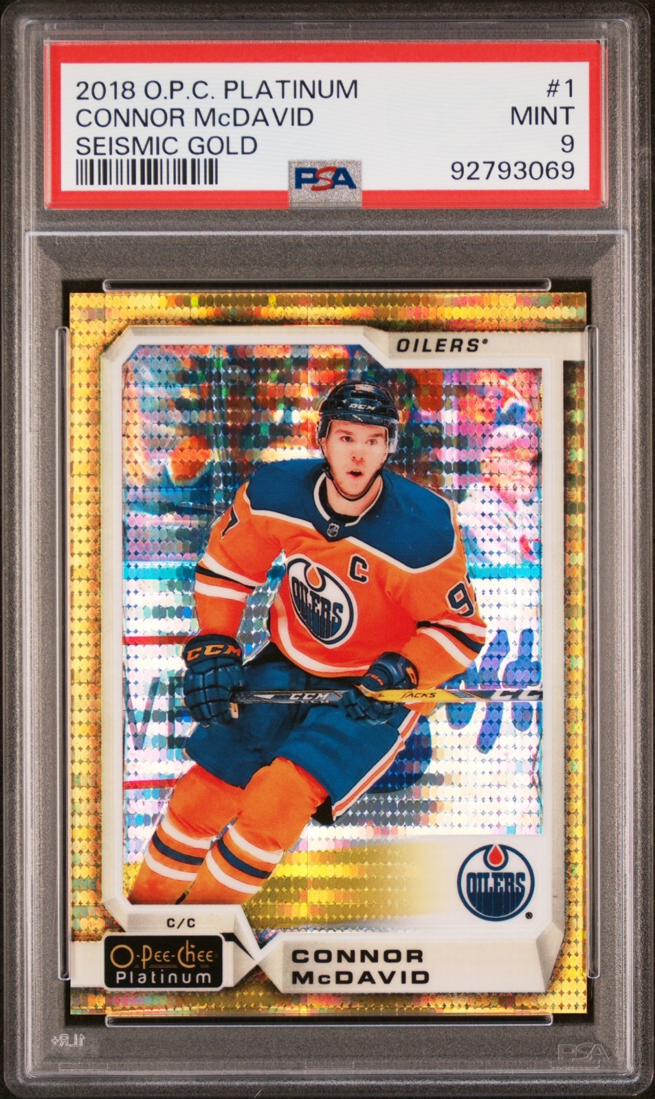 2018 O-Pee-Chee OPC Platinum #1 Connor McDavid Seismic Gold /50 Mint PSA 9