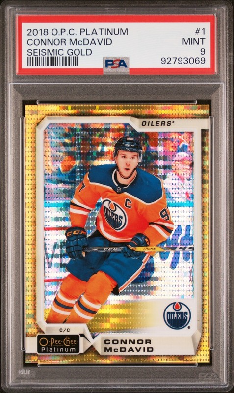 2018 O-Pee-Chee OPC Platinum #1 Connor McDavid Seismic Gold /50 Mint PSA 9