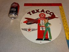 VINTAGE TEXACO AVIATION ASIAN WOMAN AIRPLANE 11 3/4" PORCELAIN GASOLINE OIL SIGN