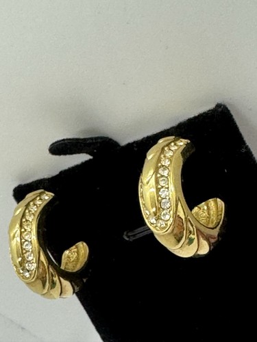 Swarovski Crystal Gold Hoop Earrings Swan Signed