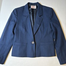 Pendelton Dark Blue 100 Virgin Wool One Button Blazer Jacket Sz 6 A2978