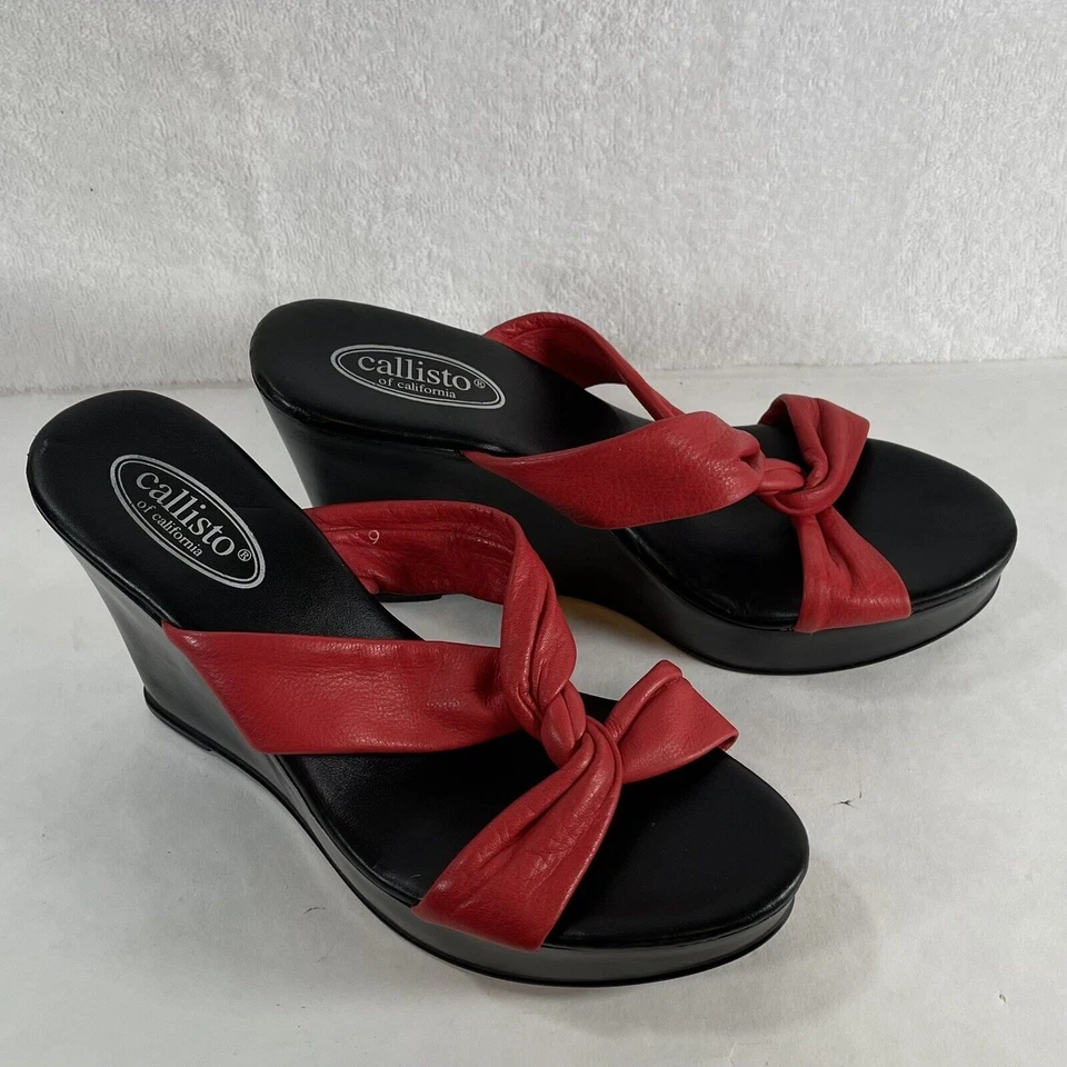 Sandalias para mujer Callisto California rojas entrecruzadas tacón de cuña punta abierta talla 6 Foto 2 de 4