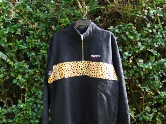 SUPREME LEOPARD PANEL HALF ZIP SWEATSHIRT LARGE FW18 2018 SUPREME LEOPARD PANEL HALF ZIP SWEATSHIRT LARGE FW18 2018