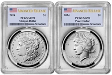 2024 Morgan & Peace Silver Dollar Set 2 Coin PCGS MS70 Advanced Release 