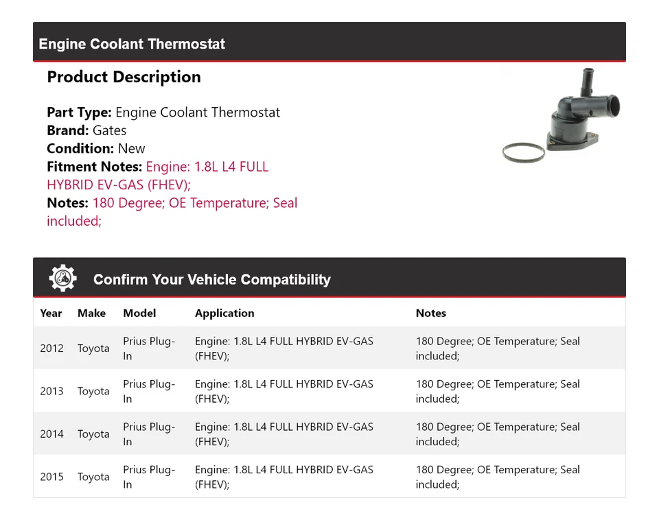 Для 2012-2015 Toyota Prius подключаемый двигатель охлаждающая жидкость термостат ворота 2013 2014 - Изображение 2 из 4