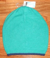 WOMEN'S OLD NAVY GREEN SWEATER KNIT WITH NAVY BLUE TRIM BEANIE HAT - ONE SIZE