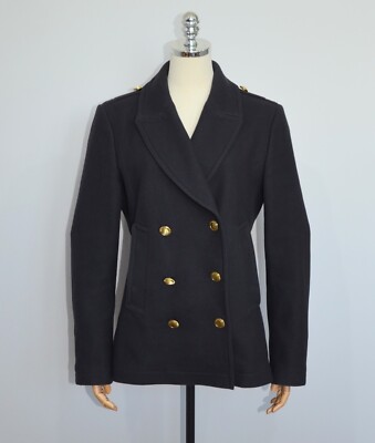 BURBERRY BRIT Women's Wool Coat With Gold Buttons Navy Luxury