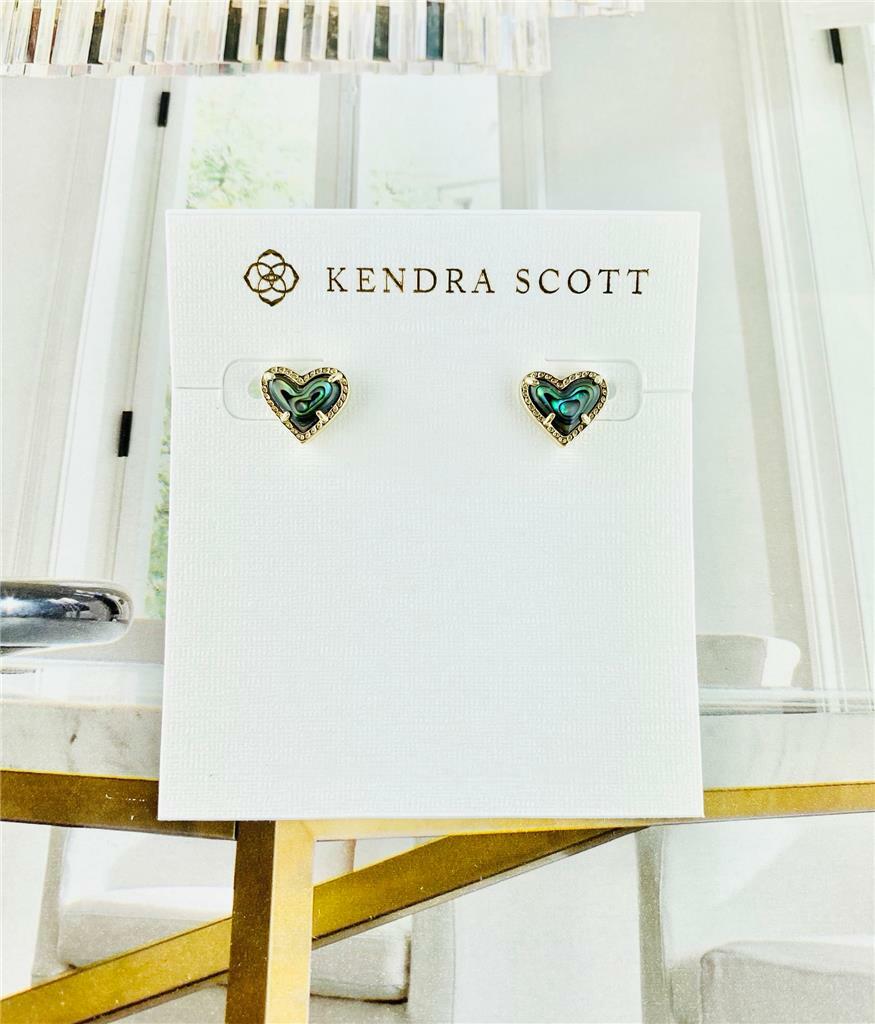 NEW Kendra Scott Ari Heart Abalone Stud Gold tone Earrings