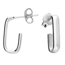 925 Sterling Silver Rectangle Half Hoop Stud Earrings