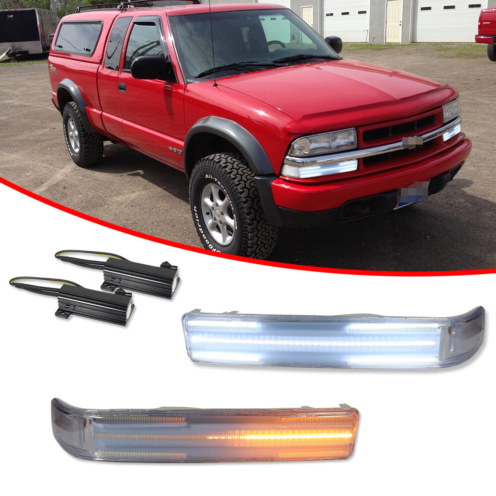 98-04 Chevy Blazer/S10 U-Shape LED DRL Switchback Headlights Black Clear