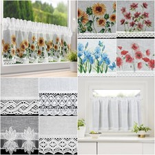 Scheibengardine Landhaus Küchengardinen Kurzgardine Beere Blumen Musterlos Weiß