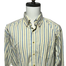 L L Bean Shirt Mens Large Blue Yellow Stripe Tradition Long Sleeve Button Down