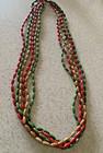 VINTAGE LONG CAN BE WORN AS 6 STRAND RED, GREEN, & TAN BEADED NECKLACE — photo 1