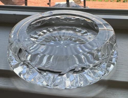 Vintage Waterford Cut Crystal 4.75” Round Ashtray 4 Cigarette Indents Signed