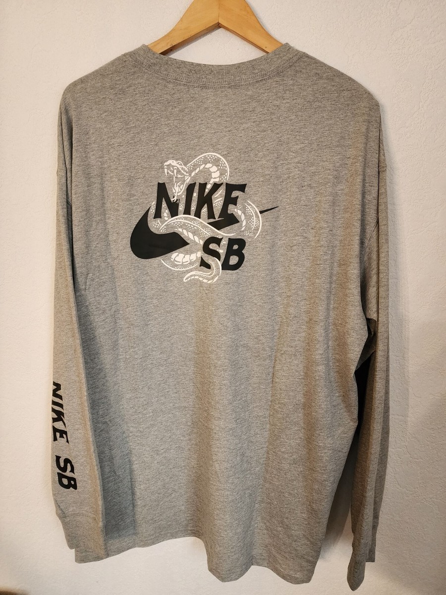 Nike SB Snake Long Sleeve Skate T Shirt Gray Men Size XL DM2257