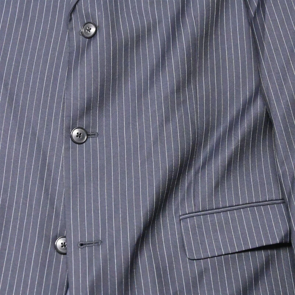 Traje de hombre Kenneth Cole 44L 36x32 azul marino a rayas 100 % lana sin listar Foto 3 de 4