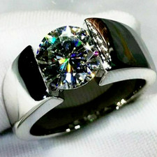3 Ct Round Cut Real VVS1 Moissanite Men's Engagement Ring 14K White Gold Plated