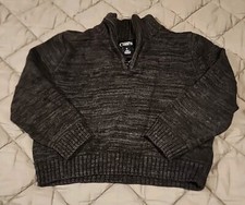 Chaps Boys Size 5 Gray Knitted Pullover Sweater 1/4  Zip - 100% Cotton 