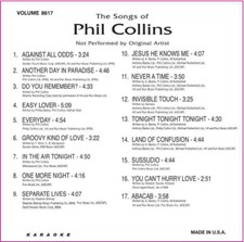Karaoke CD G 17 TRACKS Backstage PHIL COLLINS 8617 IN ORIGINAL Black Sleeve