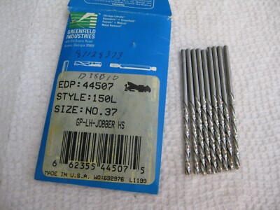 #37 Left Hand Jobber Drill HS Greenfield 9pc lot