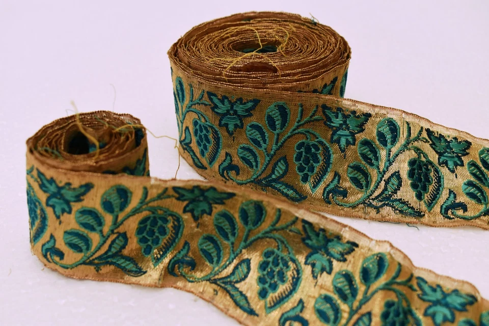 Antik Parsi Gara Sari Bestickt Seide Border Rand Blumen Vine Design Spitze Bor - Bild 4 von 4