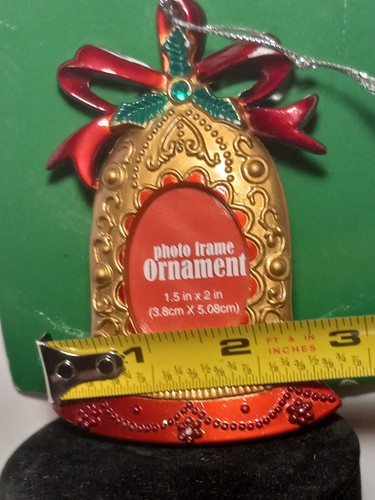 VINTAGE CHRISTMAS ORNAMENT BELL Enamel Metal Rhinestone Picture Frame Jewel RARE - Picture 15 of 23