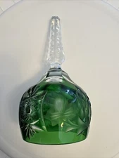 Large Bohemian Cut to Clear Green Crystal Dinner/Hand Bell Art Glass