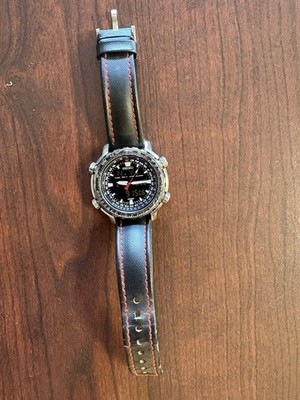 Seiko Flightmaster Analog/Digital Quartz Black Dial 100m Slide Rule Leather