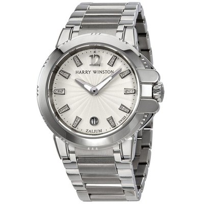 Harry Winston Ocean Sport Silver Diamonds Dial Zalium Ladies Watch OCSQHD36ZZ004